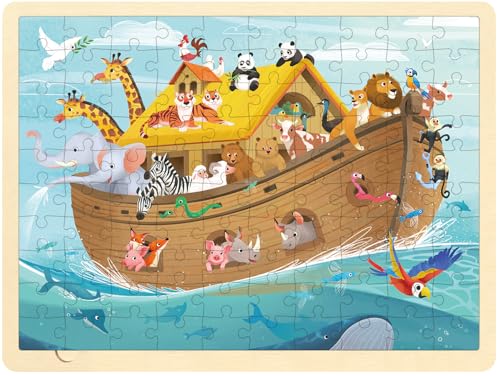Wooden Puzzles for Kids Ages 3-5, Noah's Ark, 100 Piece - style: 100 Piece