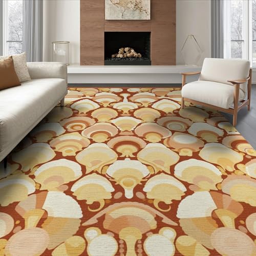 6'x9' Washable Flatwoven Rug, Cream 70S Scallop Stain Resistant Large Carpet Non-Slip Chair-Friendly Floor Mat for Dining Room, Under Table, Office | Ref:1952504 - color: Beige/Pattern 23, size: 6' x 9' (Rectangular)