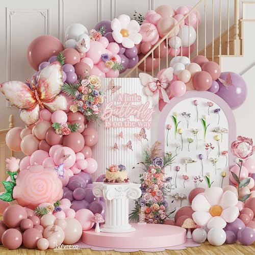 Spring Butterfly Birthday Decorations, Pink Purple Balloon Arch Kit - color: Pink Purple
