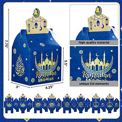 24 Pieces Eid Mubarak Treat Boxes Eid Mubarak Goodie Gable Boxes Ramadan Mubarak Favor Boxes Ramadan Kareem Treat Boxes for Eid Party Decoration Supplies Snack Sugar Chocolate Goodie Toy