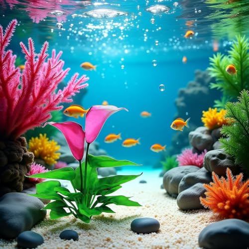 Flower Aquarium Decoration Artificial Aquatic Plant Waterweed Craft Silk Plastic Plants,Artificial Fish Tank Decorations,Used for Household and Office Simulation Hydroponic,Aquarium Accessories