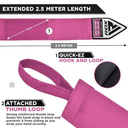 RDX Boxing Wraps Kids 2.5M Inner Gloves, Elasticated Thumb Loop Bandages, Junior Under Mitts Hand Fist Protector Wrist Support Straps, Muay Thai MMA Kickboxing Martial Arts Speed Bag Punching Training - color: PINK