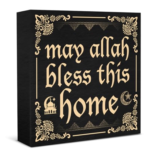 Muslim Home Decorations - Islamic Ramadan Decorations - May Allah Bless This Home Farmhouse Wooden Box Sign for Eid Ramadan Muslim Home Living Room Shelf Wall Decor - color: E-Muslim Decor