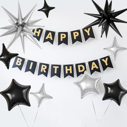 Black Silver Star Balloons,16Pcs 22/18/10 Inch Foil Graduation Decorations - color: Black Silver