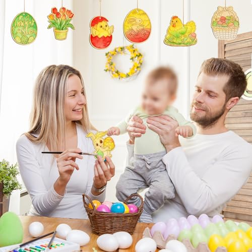 36피스 나무 부활절 장식품, 6가지 스타일 DIY 빈 미완성 나무 계란 컷아웃 장식품 공예 걸이 장식 행복한 부활절 할로윈 계란 토끼 나비 꽃 암탉 - color: Hallow.Easter