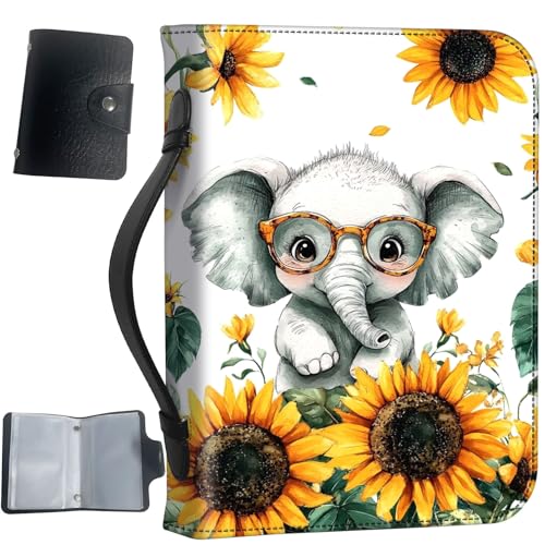 PU Leather Bible Cover with Handle & Pockets, Large Capacity Bible Case, Water-Resistant Scripture Organizer Bag with Bonus Card Holder, Christian Gift for Women & Men, Cute Baby Elephant - color: Cute Baby Elephant