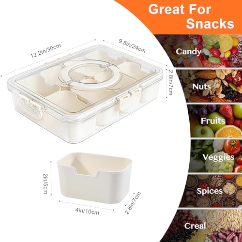 Snackle Box Container, Divided Serving Tray with Lid and Handle, 8 Compartment Portable Snack Box Containers, Clear Storage Organizer for Fruit Candy Nuts Veggie, Perfect for Road Travel Party - size: 8 Compartments