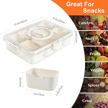 Snackle Box Container, Divided Serving Tray with Lid and Handle, 8 Compartment Portable Snack Box Containers, Clear Storage Organizer for Fruit Candy Nuts Veggie, Perfect for Road Travel Party - size: 8 Compartments