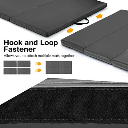 GYMAX Gymnastics Mat, 4 FT x 8 FT x 2 Inches Folding Exercise Mat w/Carry Handles & Sturdy Stitching Waterproof Cover, Tumbling Mat for Yoga Stretching Martial Arts Home Gym - color: Black