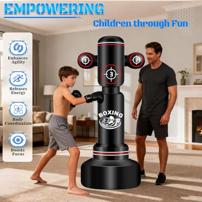 Freestanding Punching Bag with Gloves, 70'' Heavy Boxing Bag with Stand for Adult Teens, Standing Women Men Inflatable Kickboxing Bags for Beginners Training MMA Muay Thai Fitness - style: Punching Printing