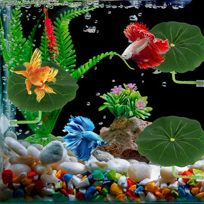 Xindojuz 3 Pack Betta Fish Toys, Plastic Betta Bed Leaf Hammock for Fish Tank Decorations, Safe Soft Aquarium Decor Plants with Suction Cups for Shrimp, Small-Fish (2.56 Inches)
