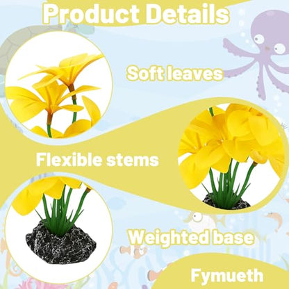 Silk Plants for Fish Tank, 2 Silk Aquarium Plants for Betta Fish, Compact 2x3x6 Inch Design with Realistic Stone Base, Functional Resting Spots for Small Tanks and Reptile Habitats