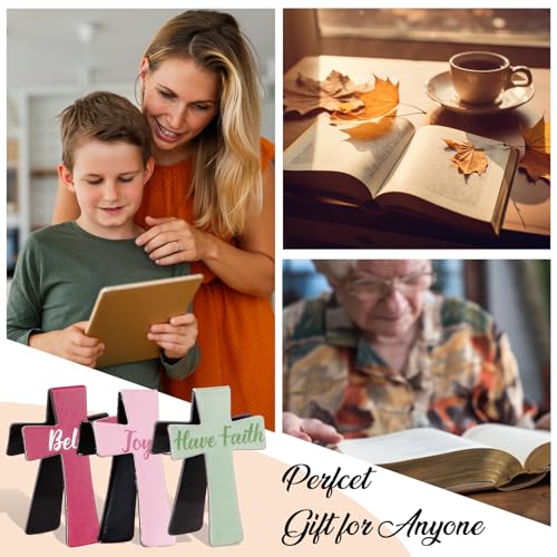 Resurhang 48 Pcs Magnetic Bookmarks Christian Cross Magnetic Page Markers Religious Bible Verses Bookmarks for Mother's Day Women Student Church Study Group Graduation Coworker Team (Morandi) - style: Morandi