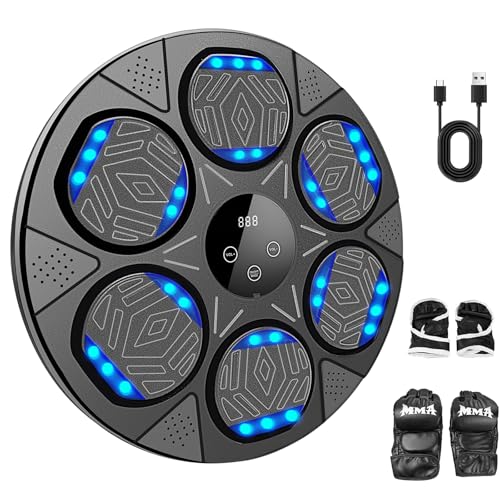 Music Boxing Machine, Bluetooth Music Punching Machine with Gloves, Electronic LED Boxing Training Equipment Wall Mounted, 9 Modes & 9 Speeds, Boxing Target for Home, Office, Gym