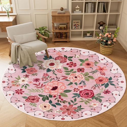 DUKINO 6ft Round Rug, Soft Washable Circle Rug for Bedroom Non Slip, Pink - color: Pink, size: 6' (Round)