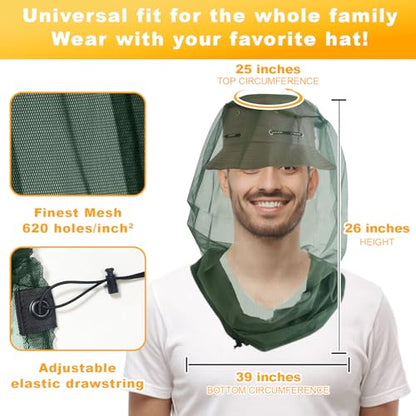 South to East Premium Mosquito Head Net for Insect, 2 Pack, Fly & Bug Protection | Ultra Large & Long, Extra Fine Holes for Camping, Hiking, Fishing, Gardening, Safari, Fits All Hats, Green - color: Green