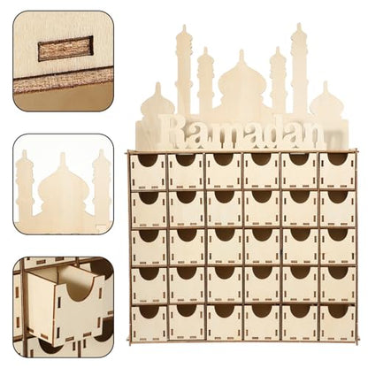 Luxshiny Wooden Advent Calendar Eid Mubarak Ramadan Table Decor Unique Home Craft for Festive Countdown for