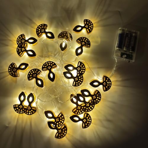 KYMY Diwali String Lights, 10ft 20 LED Battery Operated Deepavali Rangoli Curtain Warm Lights, India Festival of Lights Lotus Diyas Party Decorations for Hindu Wedding, Wall, Window, Fence Supplies - color: H-Warm