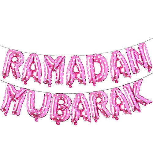 16in Rose Gold Eid MUBARAK Foil Balloons - Party Decoration Supplies for Ramadan & EID - Pink Heart - color: Ramadan Pink Heart