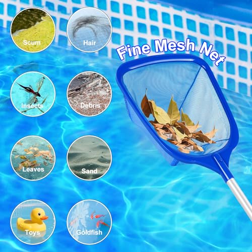 Pool Skimmer Net with Telescopic Pole – Fine Mesh for Leaves, Dust, Debris – Lightweight Safe-Edge Extendable 2.6–5.7 ft Aluminum Handle for Pools, Spas, Hot Tubs, Ponds & Garden Water - size: 6