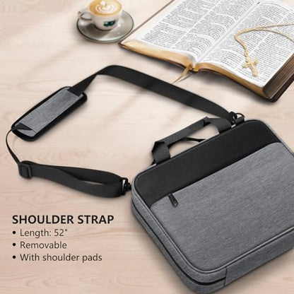 FINPAC Large Bible Cover, Carrying Book Case Church Bag Bible Protective with Zippered Pocket and Handle, Gift for Men Women - color: Gray