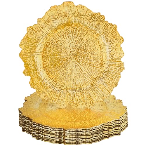 12PCS Gold Charger Plates Bulk- 13in Reusable Plastic Chargers - color: 12 Gold