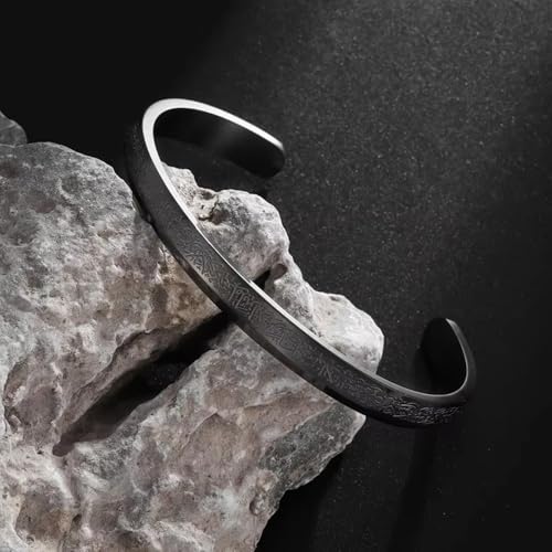 Ayatul Kursi Cuff Bracelet for Women Islam Eid Islamic Jewelry Gifts Stainless Steel Muslim Quran Allah Arabic Bangles Bracelets - color: Black