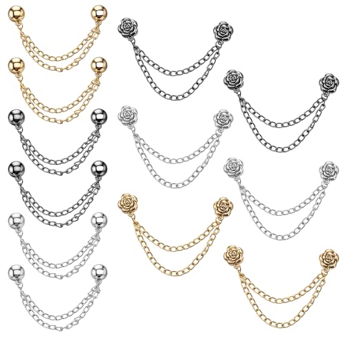 12 Pcs Magnetic Clothing Clips with Chain, Multi-Function Magnet Button Pins Hijab Cuff Clips for Women Clothes Sleeves Strong Magnet Pin for Fixing Hem of Clothes Long Pants Legs Sleeves of Shirts