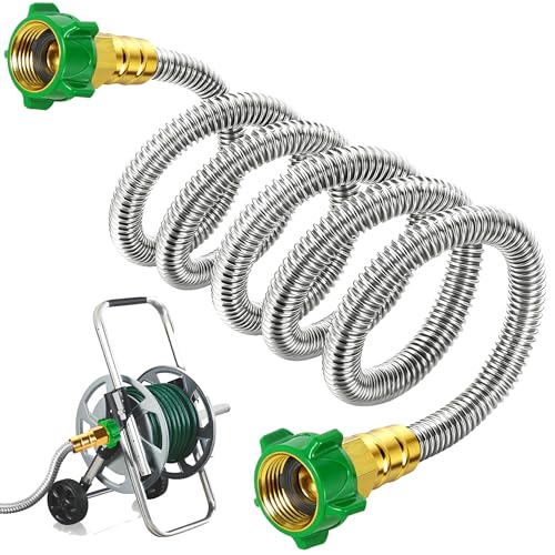 Female to Female Short Garden Hose Adapter 8FT,Hose Reel Connecting Hose | Stainless Steel Leader Hose Connector for Hose Reel,Flexible,Kink-Free & No Leak Outdoor Water Pipe Extension - size: 8FT