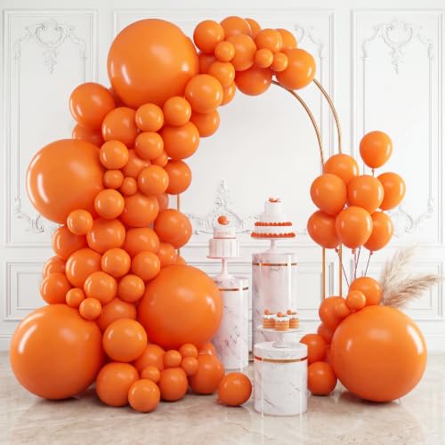 RUBFAC 154pcs Orange Balloons Different Sizes 18 12 10 5 Inch Burnt Orange Fall Balloon Arch Kit Garland for Halloween Thanksgiving Party Baby Shower Birthday Decoration - color: Orange