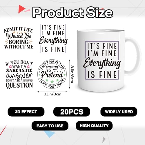 Shejdgart 20 Sheets Sarcastic UV DTF Cup Wrap Transfer Decals for Glass | Humorous UVDTF Wraps, Waterproof Rub on Transfer Decals, for Water Bottle Mug Tumbler 16oz Cups, Strong Adhesion - style: Sarcastic