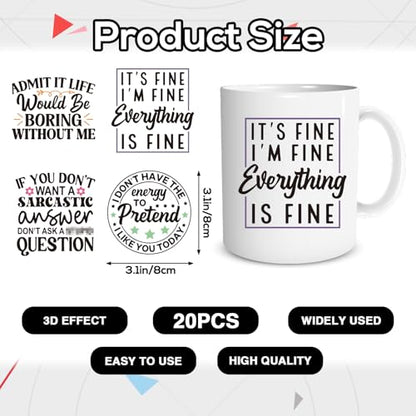 Shejdgart 20 Sheets Sarcastic UV DTF Cup Wrap Transfer Decals for Glass | Humorous UVDTF Wraps, Waterproof Rub on Transfer Decals, for Water Bottle Mug Tumbler 16oz Cups, Strong Adhesion - style: Sarcastic