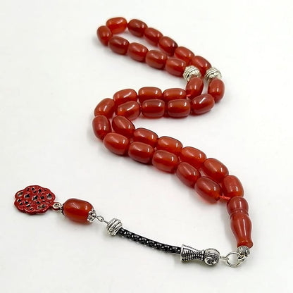 ALBASHAN Tasbih Natural 5A Red Agates with Red pendant Islam Muslim bracelet 33 45 66 51 99 100prayer beads stone Rosary - size: 10*14mmx45beads