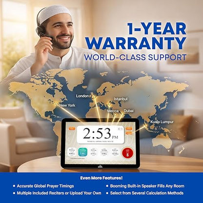 Masjidal 14" Smart WiFi Digital Azan Clock & Islamic Prayer Frame – Automatic Worldwide Prayer & Iqamah Times, Full Quran Player, Athan Alarm, Ramadan Clock, Touchscreen Muslim Home Display, Black - color: Black, size: 14 Inches