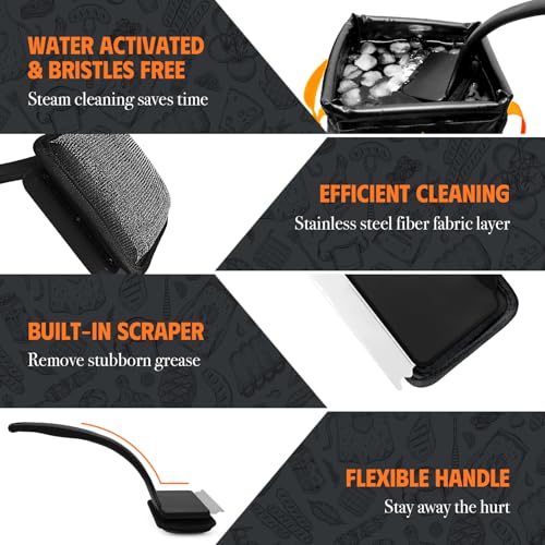 7Pcs Grill Brush Bristle Free with Collapsible Bucket for Grill Cleaning | Grill Cleaner Brush with Durable Foldable Water Tank, Portable Outdoor Grill Bucket, Dunk Tank, Black