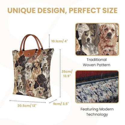 Signare Tapestry Foldable Tote Bag Reusable Shopping Bag Grocery Bag - color: Labrador Dog