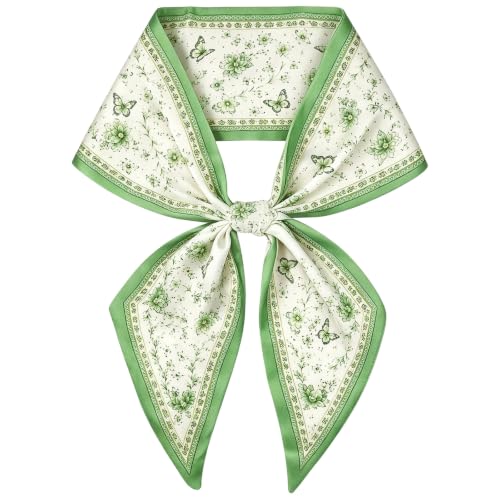 59" Hair Scarf for Women Silky Long Neck Head Scarves Purse Bag Scarfs for Handbag Satin Headscarf Gift 59" * 5.9” - color: 13-leaf Green Butterfly