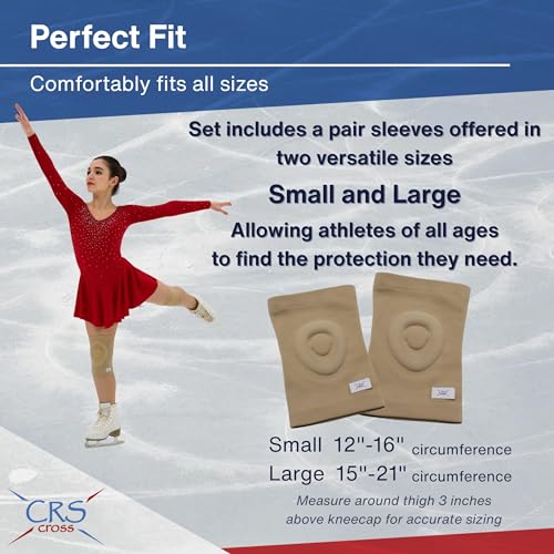 CRS Cross Gel Knee Pads for Ice Skating. 2 Gel Sleeve Knee Pad with Custom Padding for Cushion, Support and Protection of Kneecap / Patella for Figure Skating, Roller, Volleyball, Dance, and Cheer. (Large) - size: Large