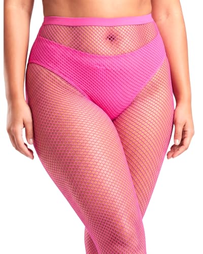 ZINTEDI 2 Pairs Plus Size Black Fishnet Stockings for Women High Waist Fishnet Tights - color: Hot Pink