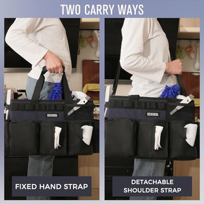 SCAVATA Wearable Cleaning Caddy Bag, Cleaning Caddy Supplies Organizer with Handle & Shoulder Straps for Housekeepers, Under Sink & Car Cleaning Tool Organizers with 4 Foldable Divider Navy (DarkBlue) - color: DarkBlue