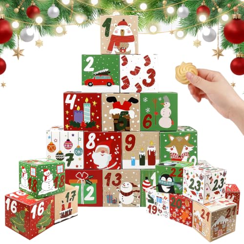 ONESING 24 Pcs DIY Christmas Advent Calendar Boxes for 2026, 24 Days Countdown Calendar Gift for Adults and Kids Christmas Cardboard Number Boxes Make & Fill Your Own Advent Calendar Boxes - color: Colorful-B