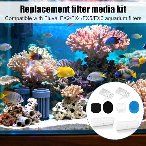 24pcs Filter Media Replacement Kit for Fluval FX2/FX4/FX5/FX6 Aquarium Filters, Include Ceramic Bags, Water Polishing Pads, Foam Pads, Bio-Foam Pad, Carbon Filter Pad, Foam Blocks