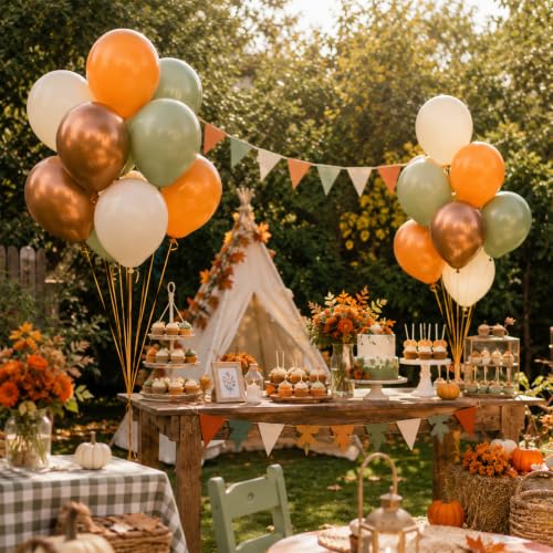 Fall Harvest Balloons, Autumn Olive Green Burnt Orange Thanksgiving Balloon - color: Olive Green Orange Cream