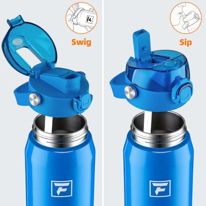 Fanhaw 24 oz Insulated Stainless Steel Water Bottle with 2-in-1 Straw& Chug Lid, Leakproof Wide Mouth Vacuum Bottle for School, Sports, Kids, Teens& Adults, Back to School Essentials (Sky Blue) - color: Sky Blue