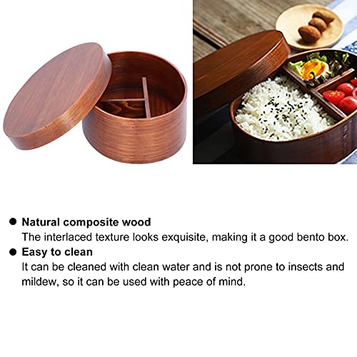 LIZEALUCKY Portable Bento Box, 7 inch Wooden Lunch Box, Adult Wooden Bento Box Handmade Natural Wooden Sushi Box Cutlery Bowl Food Container 3 Compartment Storage