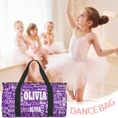 Personalized Sport Ballet Dance Bag, Bright Glitters Dark Purple | Customized Travel Duffel Tote with Name Overnight Weekender Perform Cheer Bag - color: Purple