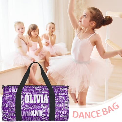 Personalized Sport Ballet Dance Bag, Bright Glitters Dark Purple | Customized Travel Duffel Tote with Name Overnight Weekender Perform Cheer Bag - color: Purple