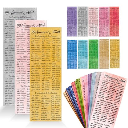 100 pcs Watercolor Cloud 99 Names of Allah Bookmark Arabic English Islamic Bookmarks Reflecting on The Names of Allah Ramadan Eid Gifts Bulk for Women Men Quran Learning