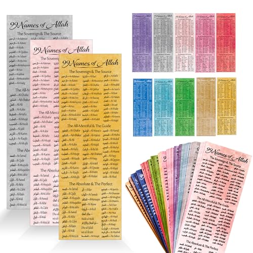 100 pcs Watercolor Cloud 99 Names of Allah Bookmark Arabic English Islamic Bookmarks Reflecting on The Names of Allah Ramadan Eid Gifts Bulk for Women Men Quran Learning
