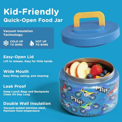 JXXM Bento Lunch Box for Kids With 8oz Soup thermo,Leak-proof Lunch Containers with 5 Compartment,thermo Food Jar and Lunch Bag, Food Containers for School (A-Blue(Extreme Locomotive)) - color: Blue Extreme Locomotive
